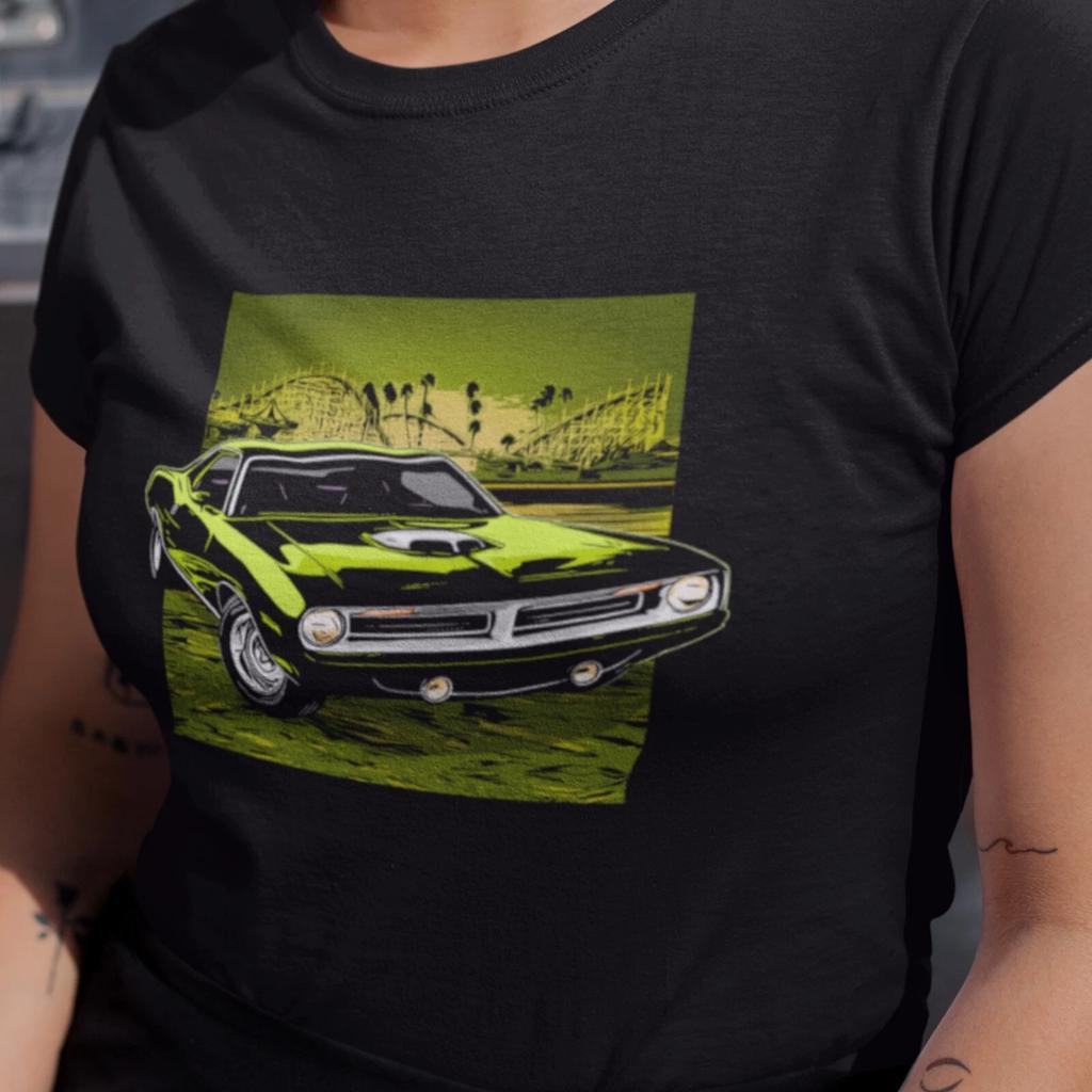 Лаймово-зеленая унисекс футболка 70 Barracuda, 1970 Plymouth Barracuda