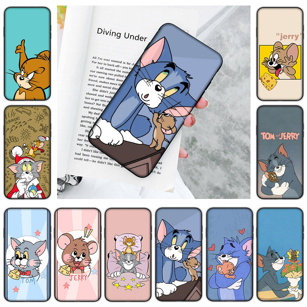 JT51 Tom Jerry Cat Mouse черный мягкий чехол для Xiaomi Poco X6 X4 M5 M6 F5 F6 C65 C55 C50 C51 C40 Pro Redmi 14C A3X 13C 12C 11T 10A 9C Note 7 6 8A Plus