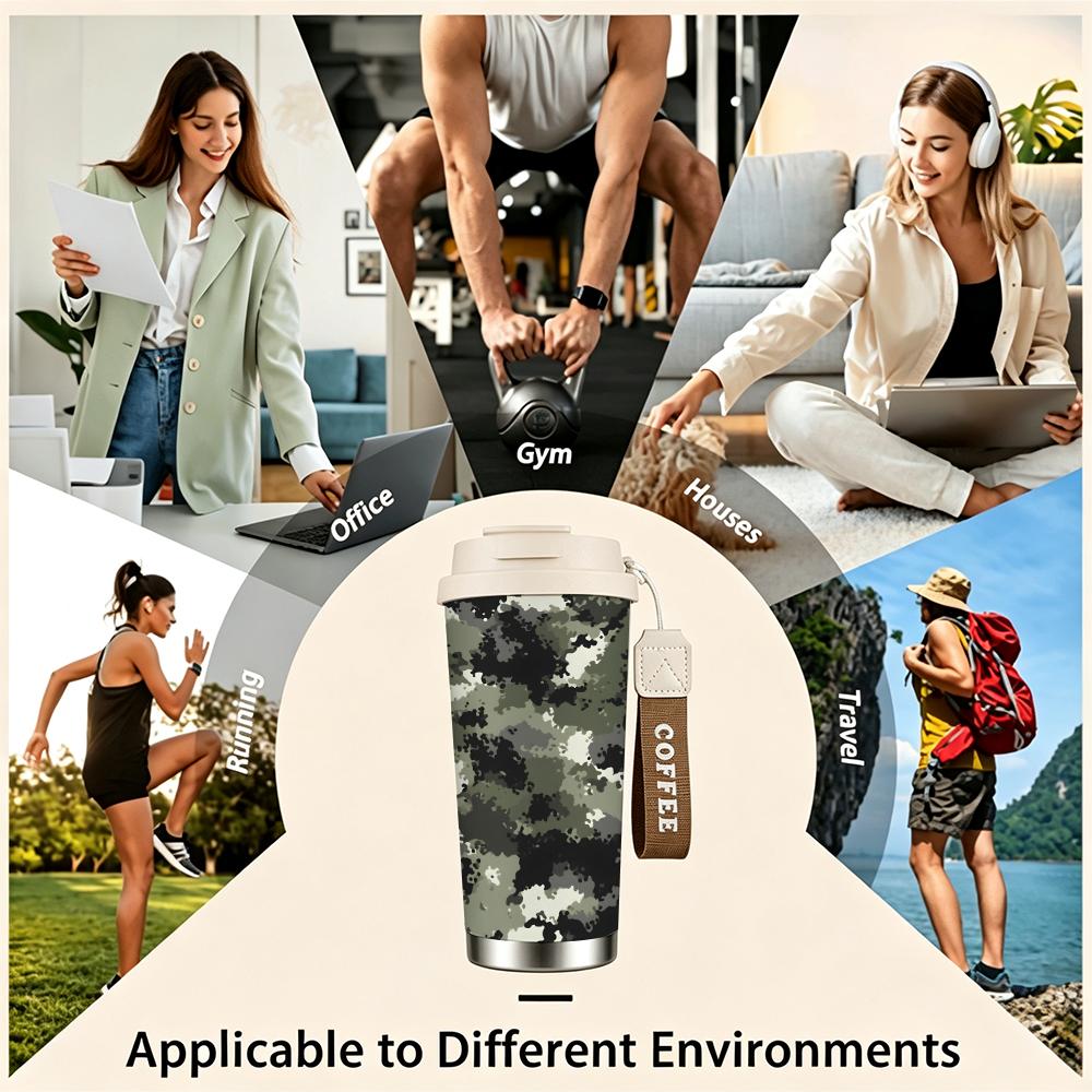 Camouflage Pattern Stainless Steel Insulated Coffee Tumbler Vacuum Thermal Cup Leakproof Travel Mug for Outdoor Hiking Sport