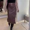 2025 Универсальная кожаная юбка-брюки с поясом - Европейский/американский стиль, Женская летняя новинка