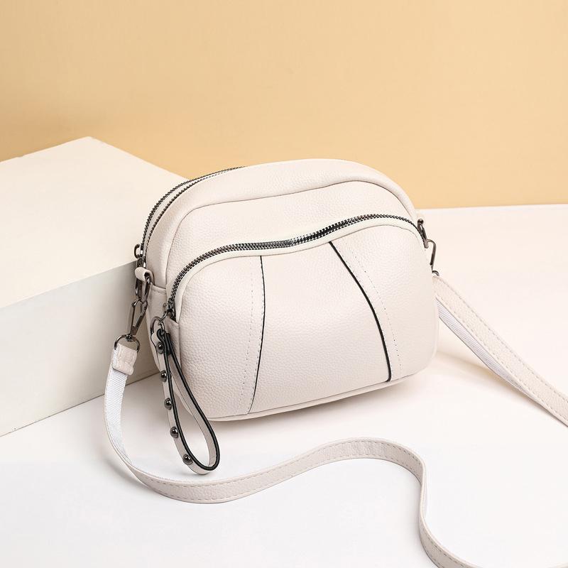 Однотонная модная женская сумка для мобильного телефона с заклепками и молнией, простая мягкая кожаная сумка через плечо, маленькая квадратная сумка