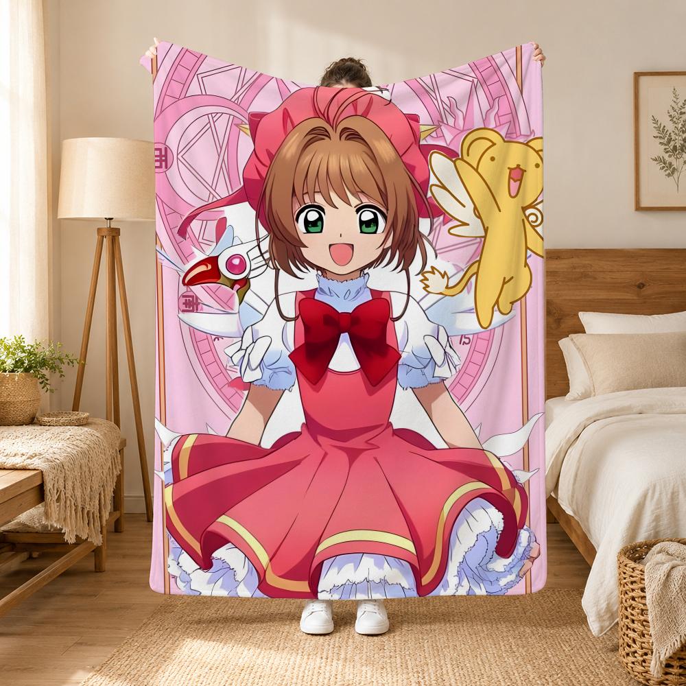 Плед с изображением Аниме Cardcaptor Sakura, 240 г/м², Фланелевое одеяло, Подходит для диванов, кроватей, офисов, Изысканный подарочный плед