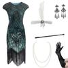 1920s Retro Sequin Flapper Dress with Tassels and Headdress Set