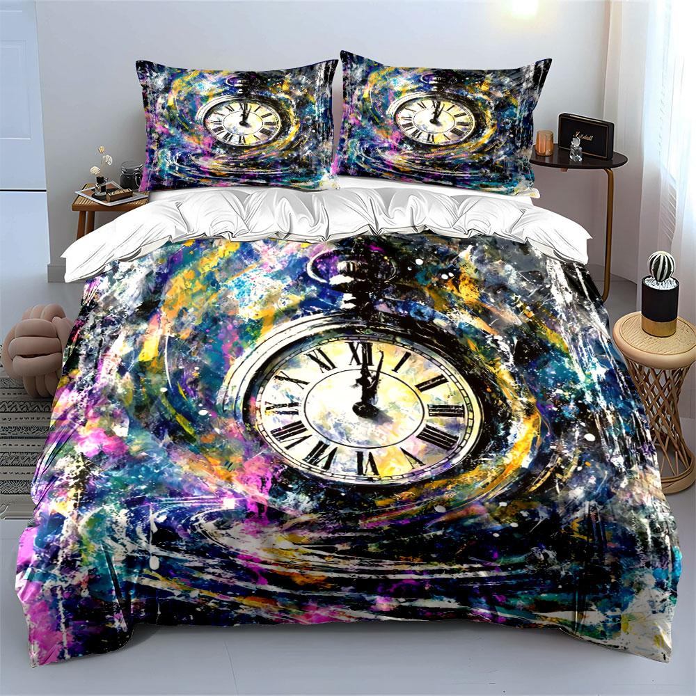 Abstract Clock Art Decor Set Bedding Set with 1 Duvet Cover 2 Pillowcases Single Double King Queen, Gift