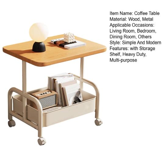 Перекатной двухъярусный приставной столик с полкой для хранения, для гостиной, спальни, дивана, кровати, кофейный столик для чая, тележка-столик с запираемыми колесами