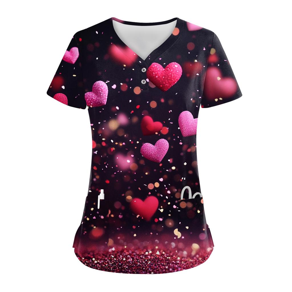 Женские модные повседневные топы с V-образным вырезом на пуговицах и принтом ко Дню святого Валентина, топы для кормящих мам, топы-халаты для женщин, 2 кармана