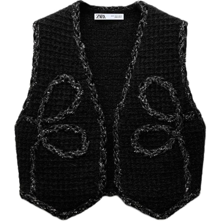 Zara Модный передний открытый яркий трикотажный жилет женский топ черный 4192121-800