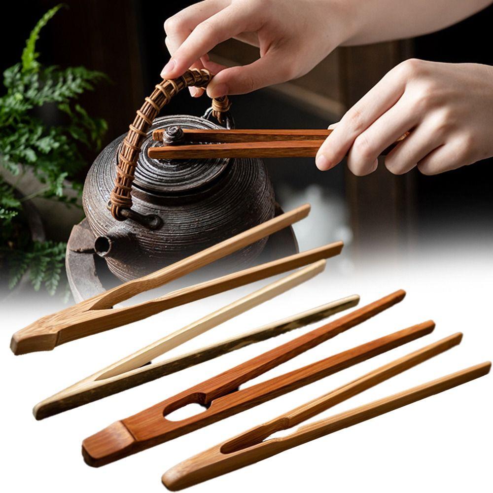New Bamboo Wood Tea Clips Straight Durable Food Toast Salad Tongs Safe Tea Utensil Tweezer Kitchen