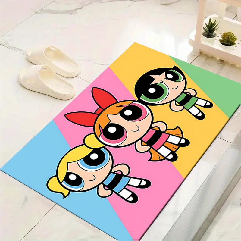1Pc Powerpuff Girls Adventure Rug, Office Carpet Indoor Outdoor Doormat, Non-Slip, Comfortable, Living, Christmas Halloween, Xmas Gift Y1397