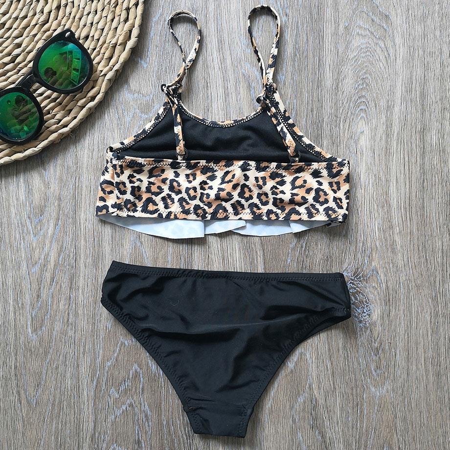 Купальник для девочек от 6 до 14 лет, детский купальник с леопардовым принтом, комплект бикини для девочек-подростков Falbala, детский купальный костюм из двух предметов, купальный костюм для девочек