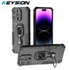 KEYSION Shockproof Case for iPhone 15 Pro Max Soft Silicone+PC Upright Ring Stand Phone Back Cover for iPhone 15 15 Plus