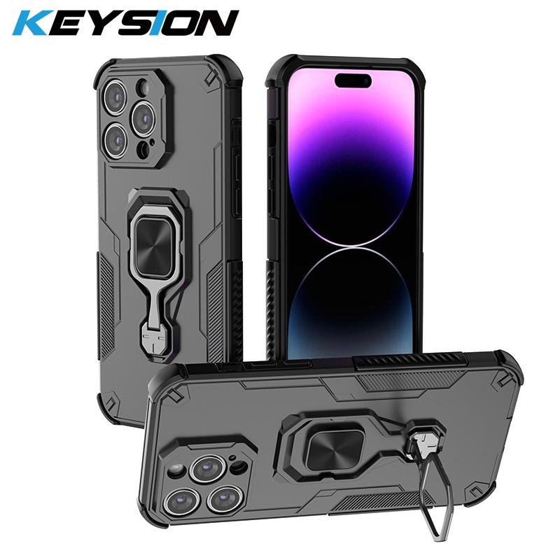 KEYSION Противоударный чехол для iPhone 15 Pro Max Мягкий силиконовый + PC вертикальный чехол-подставка для телефона на заднюю панель для iPhone 15 15 Plus