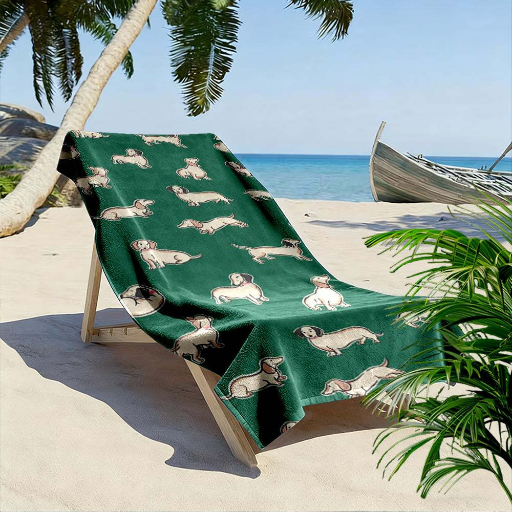 Dachshund Dog Pattern Green Towel Beach towel quick-drying for travel outdoor sports jogging beach and swimming