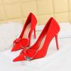 Banquet Women's Shoes High Heels Slim Heels Shallow Mouthed Pointed Rhinestone Bow Single Shoes