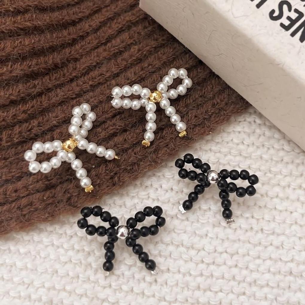 Women's French Ribbon Pearl Agate Beaded Earrings