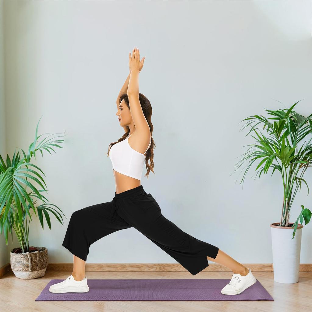 Женские свободные укороченные брюки, широкие брюки для йоги на шнурке, удобные брюки с карманами