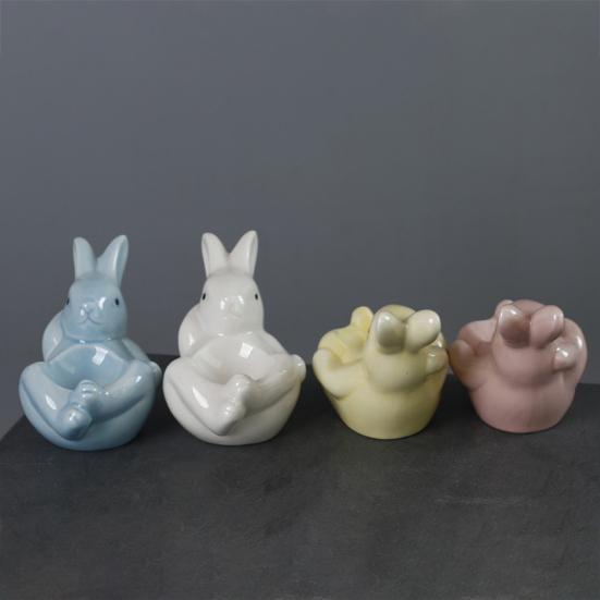 Подставка для яиц в виде лежащего кролика, керамическая подставка для яиц в виде кролика, пасхальное украшение, подставка для яиц всмятку, обеденный стол, сувениры для весенней домашней вечеринки