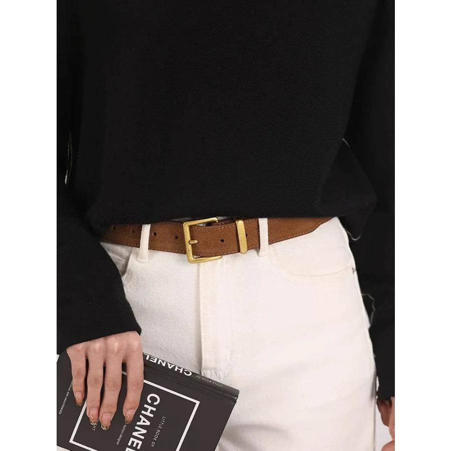 Роскошный замшевый ремень из коровьей кожи для женщин в винтажном стиле с золотой пряжкой, ширина 3,3 см, пояс для платьев и джинсов