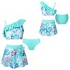 Kids Girls Tankini Set 3 Piece Floral Print Tank Vest Tops with Bikini Briefs and Skirts Summer Swimwear Swimsuits