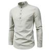 Men Dress Shirt Grey Slim Fit Stand Collar Pure Color Elegant Soft Men Henley Shirt for Business