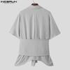 INCERUN S-5XL Men Short Sleeve Twisted Irregular Cardigan Kimono Tops