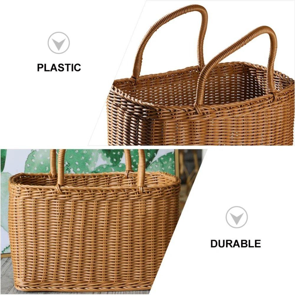 With Handle Picnic Basket Rattan Flower Basket Decorative Woven Basket  Fruit