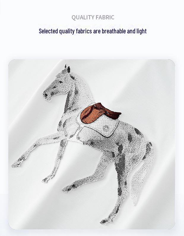 Футболка мужская из шелка Ice Silk с вышивкой European Light Luxury Embroidered Warhorse – с короткими рукавами, дышащая, с круглым вырезом, модный летний стиль