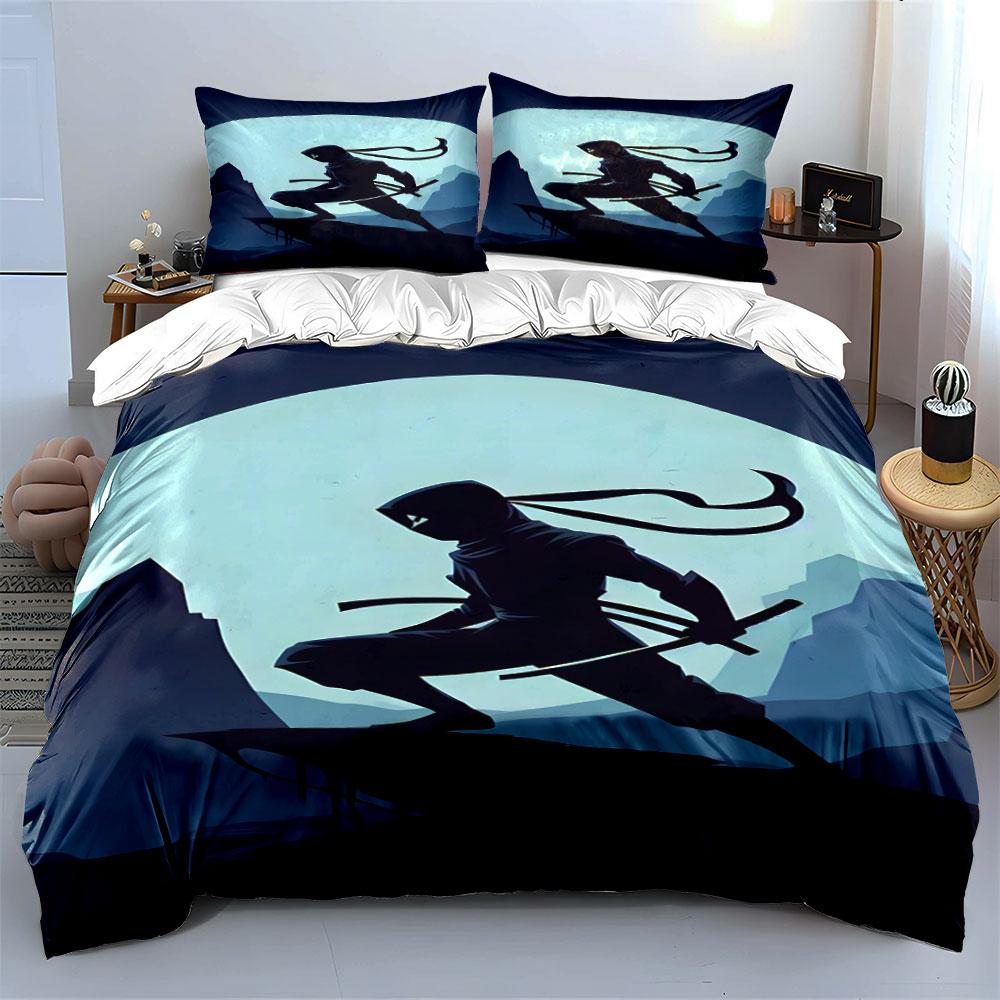 Silhouetted ninja with swords. Bedding sets Duvet cover sets Duvet covers Pillowcases(1 * Duvet Cover 2 * Pillowcases without duvet insert)