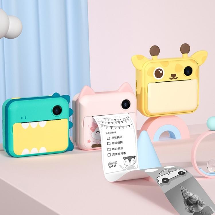 P1 No Card ChildrenInstant Camera1200W Front And Rear Dual-Lens Mini Print Photographic Digital Camera Toy(Green Dinosaur)