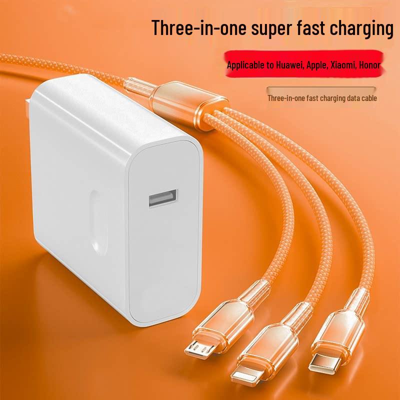 Кабель для быстрой зарядки 3-в-1: Совместимо с Apple, Huawei, Xiaomi - Штекер Type-C