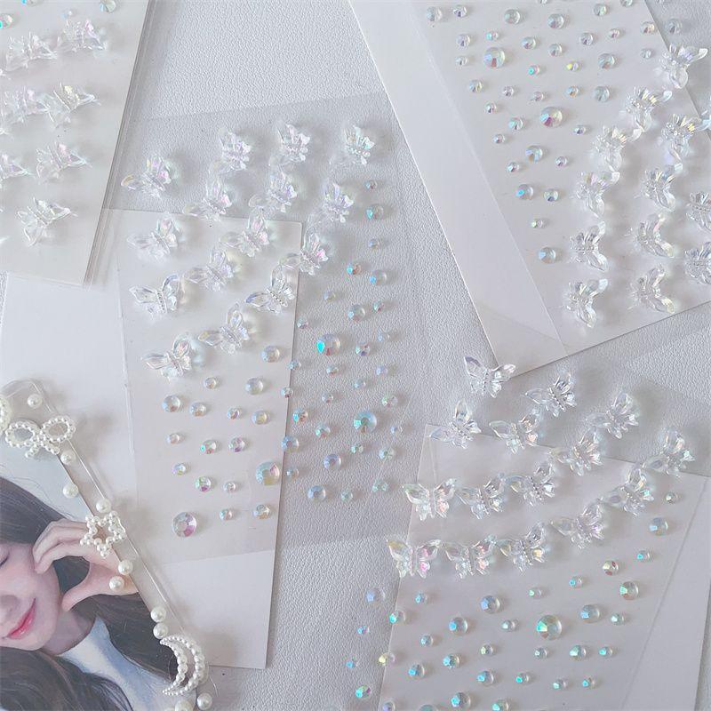 1-6pcs 3D Acrylic Diamond Stickers Butterfly Crystal Patch Face Paste Stage Makeup Rhinestones Jewelry Mermaid Pearl Tattoo