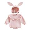 Пасхальный наряд для девочки, длинный рукав, круглый вырез, однотонный комбинезон с шапочкой в виде заячьих ушек, осенняя одежда