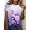 Women's Purple Flowers Print Summer Casual Round Neck Short Sleeve Top Outdoor Fashion Oversized
