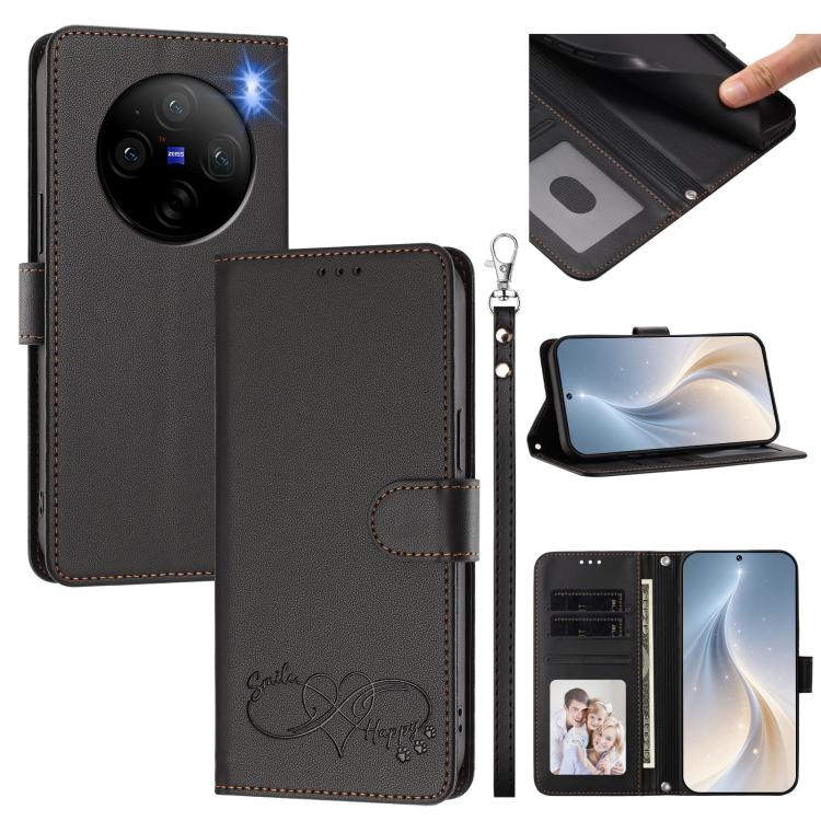 Happy Heart Pattern Magnetic Closure Vegan Leather Phone Case With Wrist Strap For vivo X200 FE