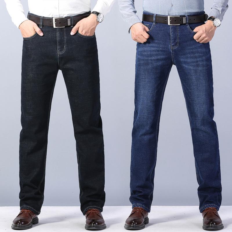 2024 Осень и зима Новый стиль с плюшевыми свободными прямыми утолщенными теплыми джинсовыми брюками мужские брюки эластичная верхняя одежда