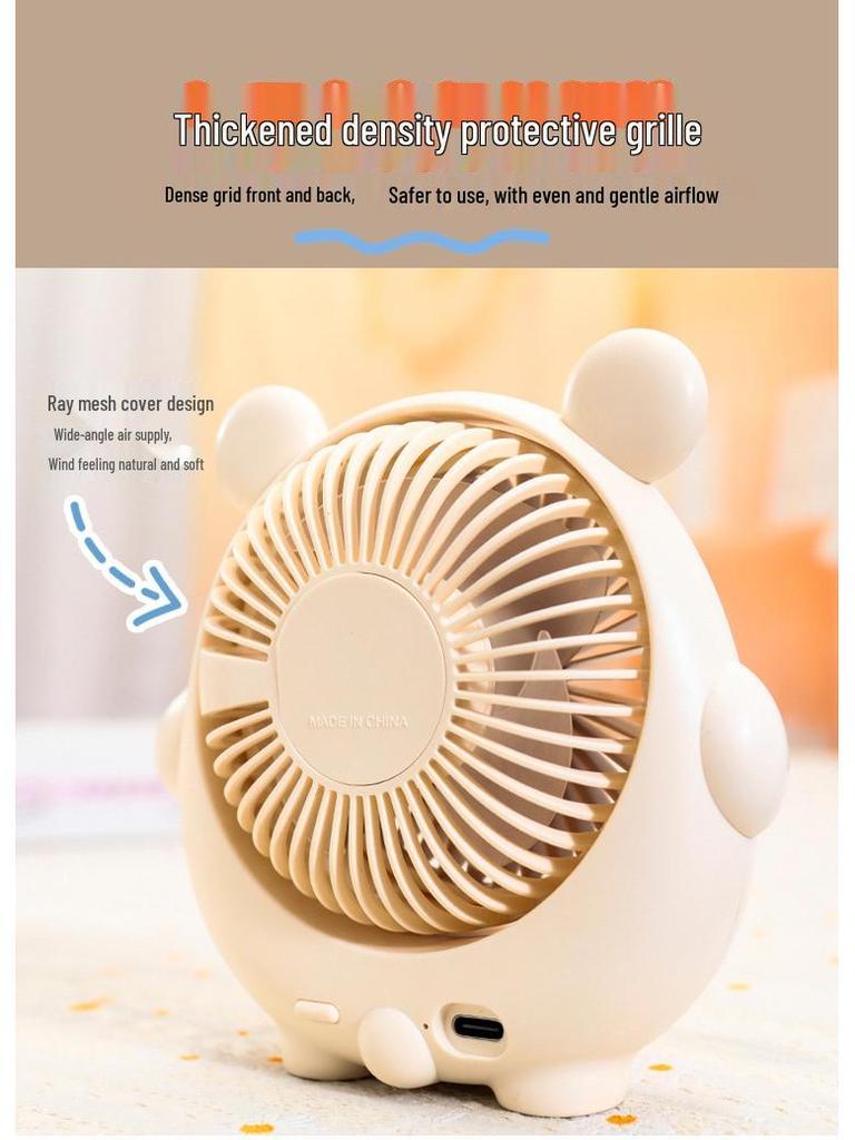 USB Rechargeable Puppy-Themed Fan, 3-Speed Adjustable, Ideal for Desktop and Bedside Use