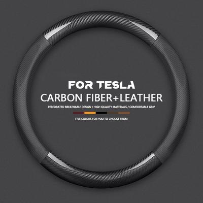 Подходит для Tesla Model 3 Model X Model S Model Y Автомобильная Декоративная Накладка на Руль из Кожи и Углеродного Волокна Автомобильные Аксессуары для Интерьера