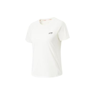 Li Ning Женская беговая серия Повседневная удобная однотонная футболка с коротким рукавом Женские топы Off-White ATSU202-2