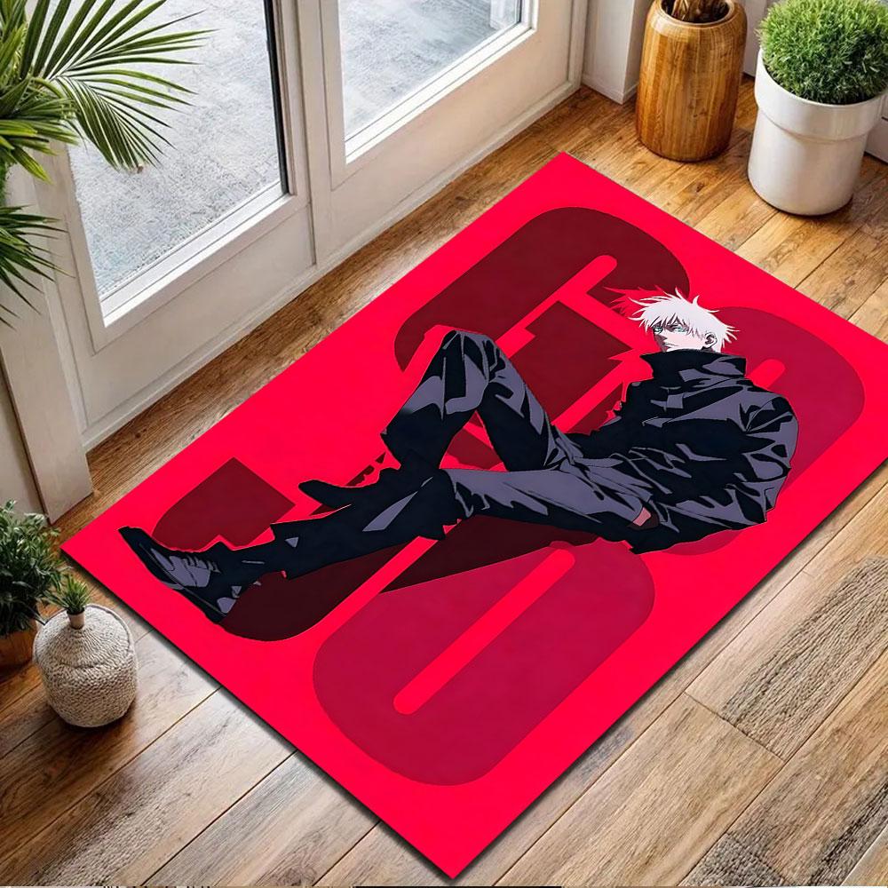 Stylish Anime Character on Red Background Patterned carpet, non slip mat suitable for living room and bedroom sofas