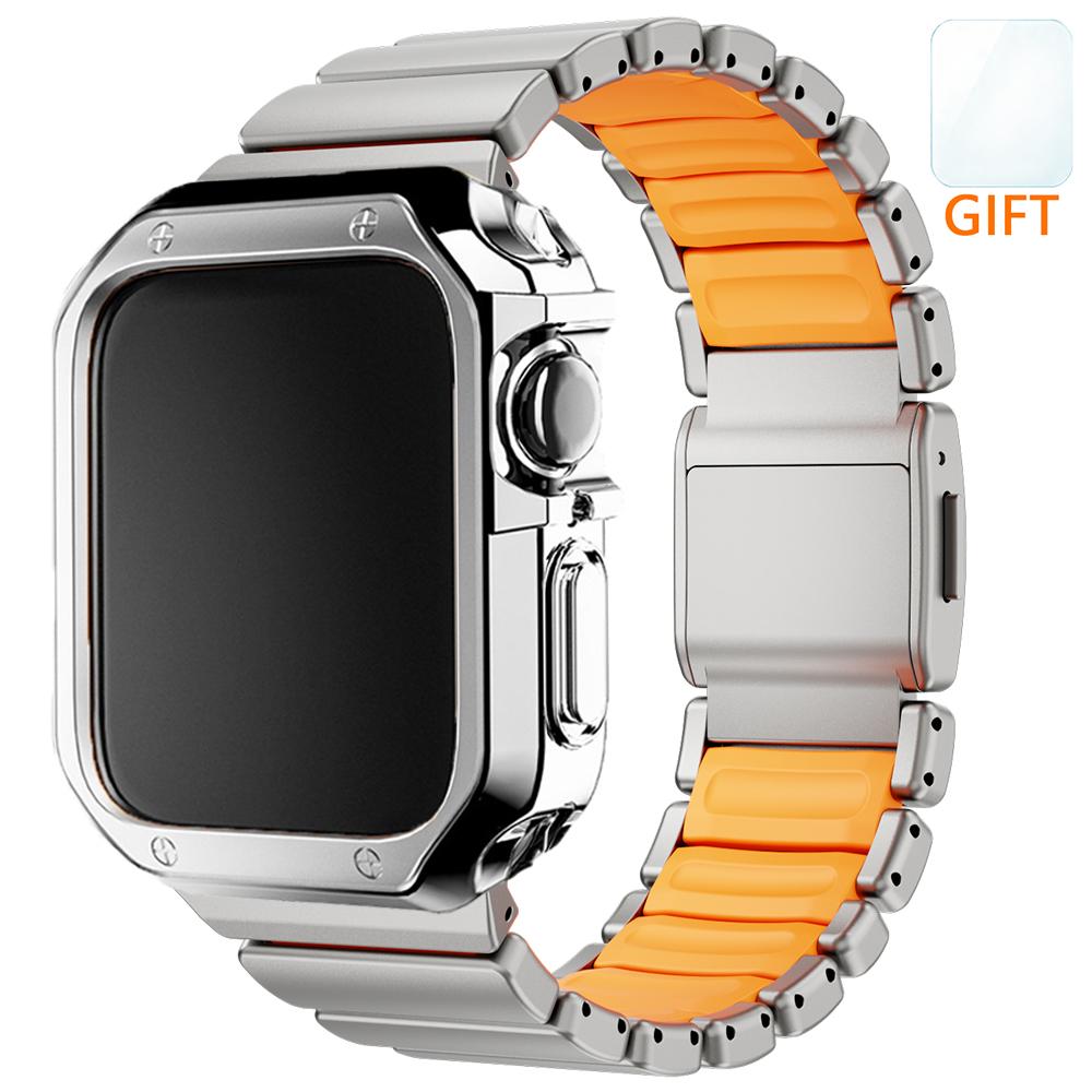 Титановый ремешок + ТПУ чехол для Apple Watch Ultra 3 2 49мм 46мм 45мм 44мм Мужской деловой браслет для iwatch 11 10 9 8 7 6 5 4 SE Ремешок