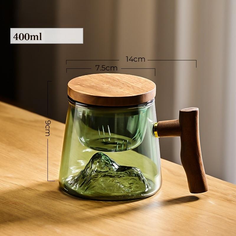 400ml Glass Tea Cup Walnut Anti Scald Handle Thickened Cup Chinese Far Mountain Design High Borosilicate Glass Tea Cup