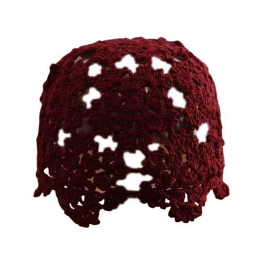 Women Knitting Hat Hollow Crochet Flower Pattern Breathable Handcrafted Hat Outdoor Work Street Wear
