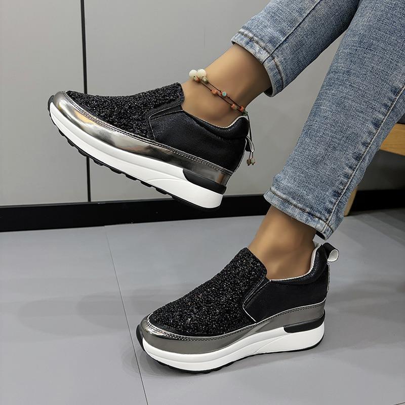 New Women's Single Shoes Versatile Pointed Inner Height Increase Black Glossy Women's Shoes