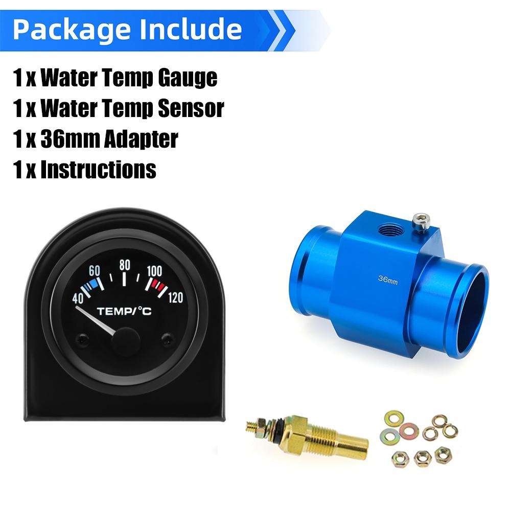 52mm Water Temperature Gauge 40-120 Celsius Water Temp Sensor Joint Pipe Sensor 26/28/32/34/36/38/40mm Hose Adapter For 12V Car