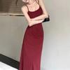 Spaghetti Strap Dresses Women Retro Sexy Slim Simple Daily Streetwear Midi Trendy Pure Summer Ladies Sleeveless