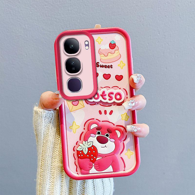 KEYSION Shockproof Case for VIVO V40 Lite with Lanyard Soft Silicone Cute 3D Cartoon Doll Phone Cover for VIVO Y200 5G Y19S