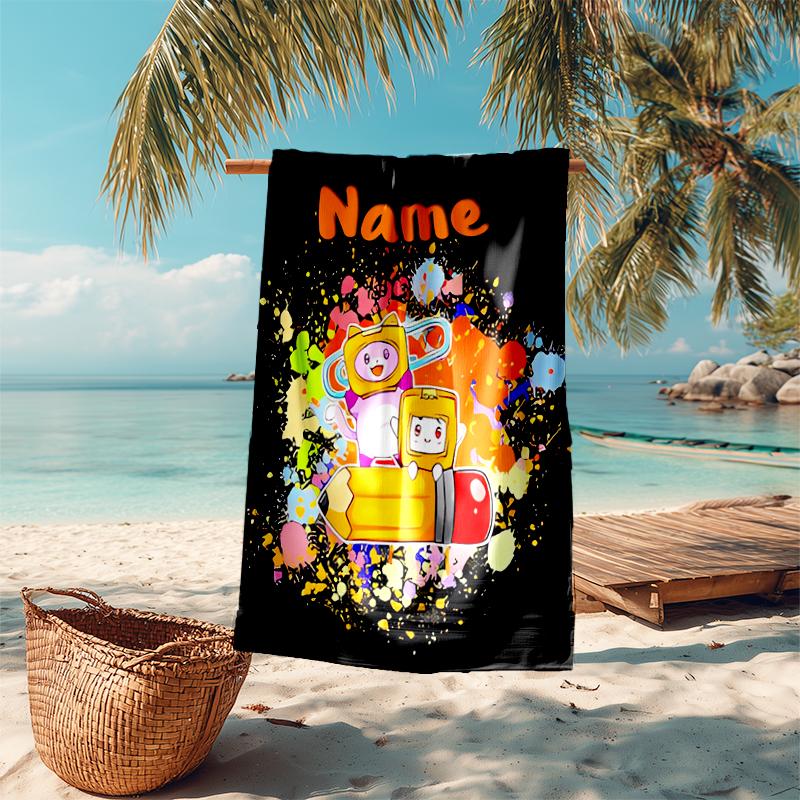 Personalized customized proof beach towel with LankyBox - Foxy pattern - soft, absorbent,quick-drying,perfect swimming,camping&bathing