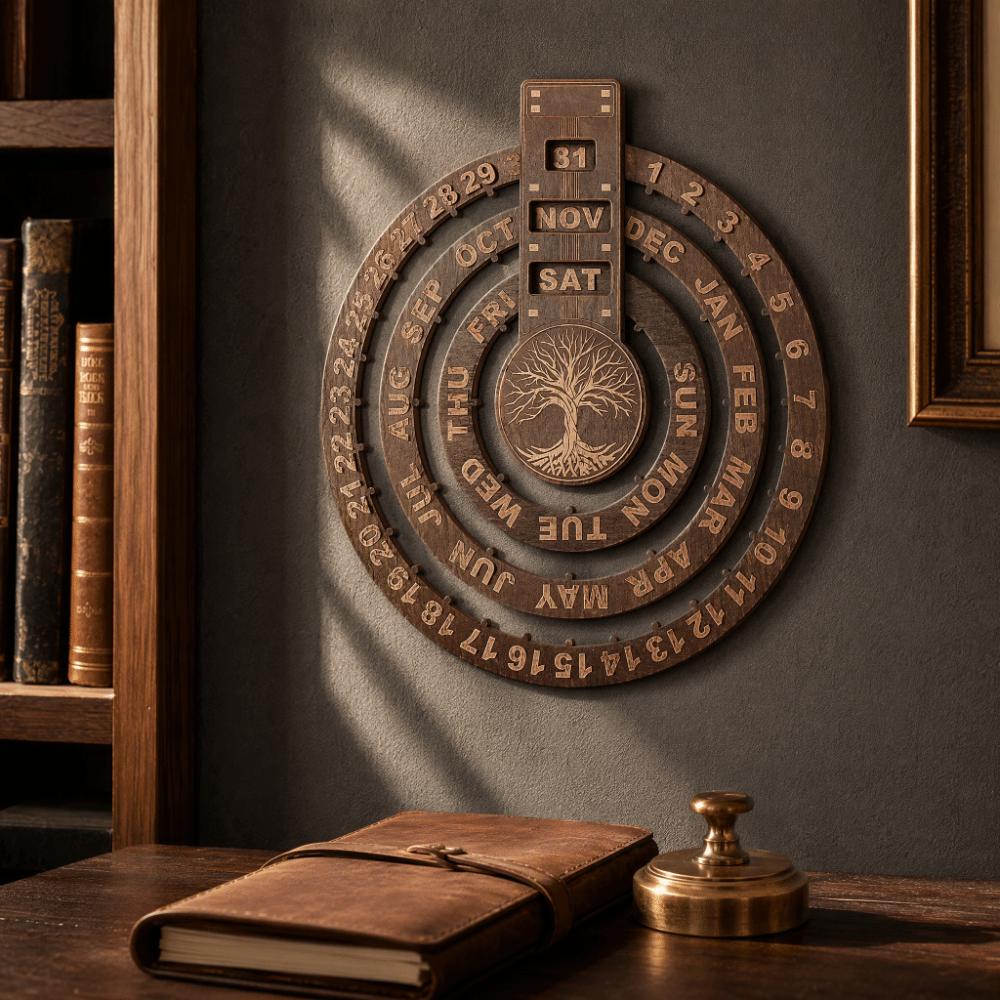 Moon Phase Display Rotating Calendar 12.01X10.83in Desk Calendar Living Room Decor
