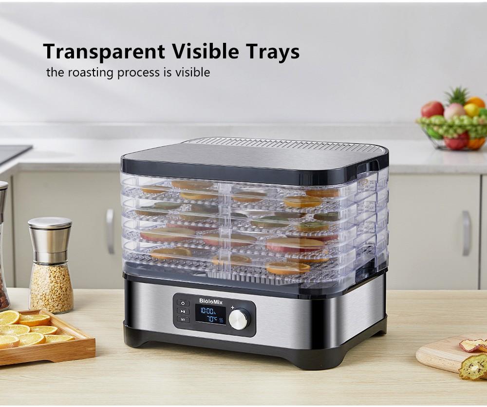 Сушилка-дегидратор для пищевых продуктов BioloMix BD1200, 5 лотков, не содержит BPA, цифровой таймер, контроль температуры, для фруктов и овощей