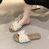 French Pearl Slippers Women's Summer Wear 2025 New Fairy Small Fragrant Style Fashion Flat Bottom One Word Beach Cool Slippers